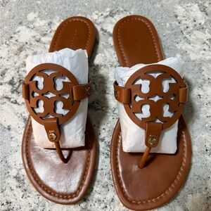 Tory Burch Miller Vachetta Tan Leather Slide Sandal